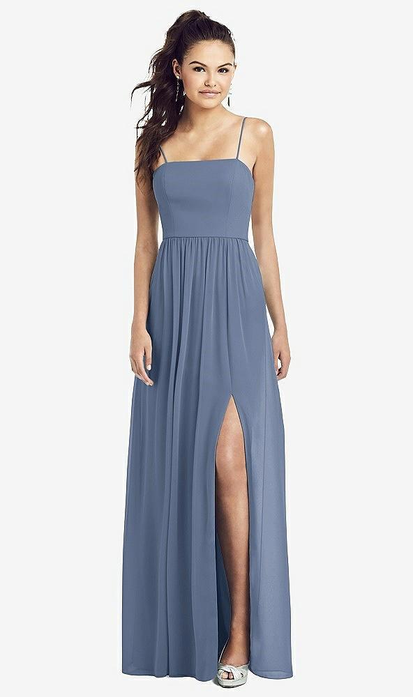 slim spaghetti strap chiffon dress with front slit