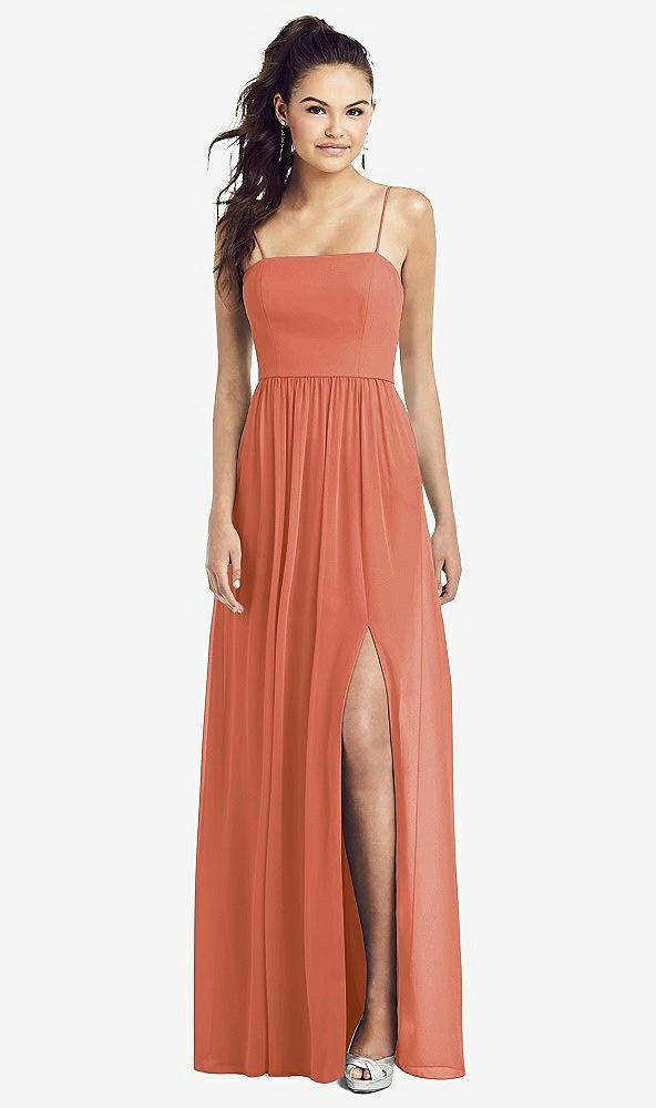 slim spaghetti strap chiffon dress with front slit