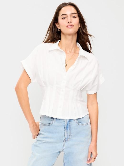 slim-waisted button-down shirt