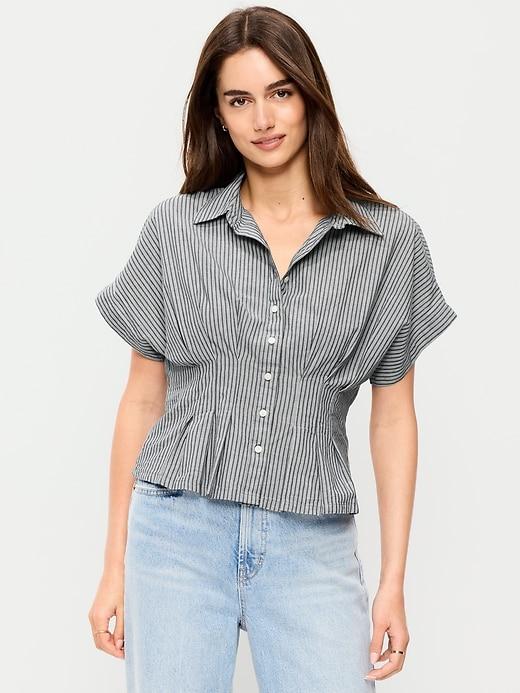 slim-waisted button-down shirt