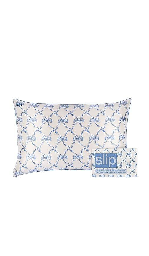 slip pure silk queen pillowcase in baby blue.