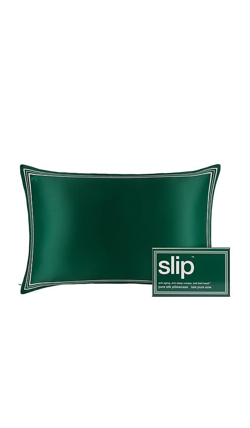 slip pure silk queen pillowcase in green.
