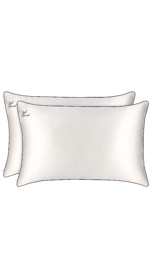 slip queen/standard just married pillowcase set in white.