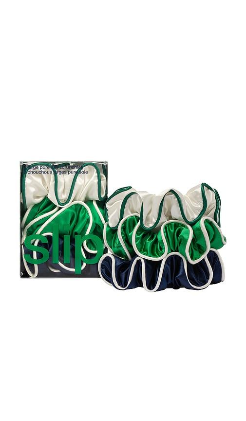 slip set of 3 pure silk large scrunchies in game day.