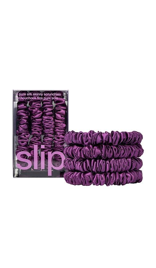 slip skinny scrunchies set of 4 in dark purple.