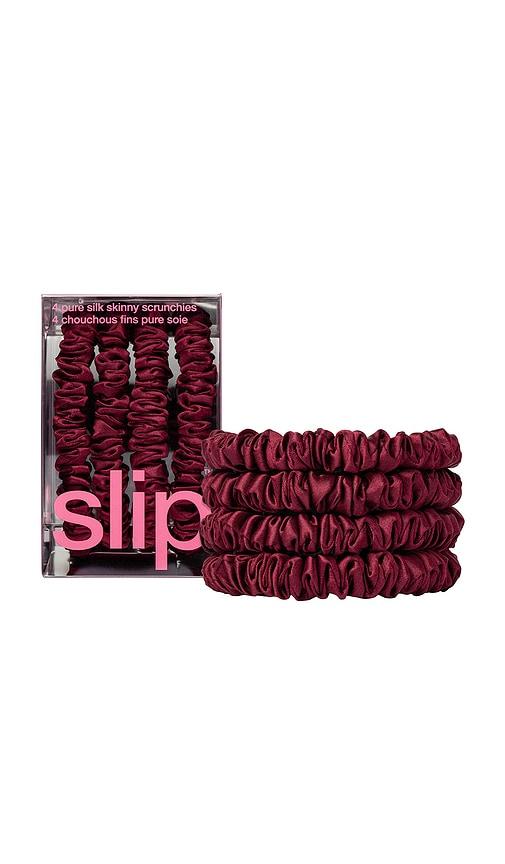 slip skinny scrunchies set of 4 in maroon.