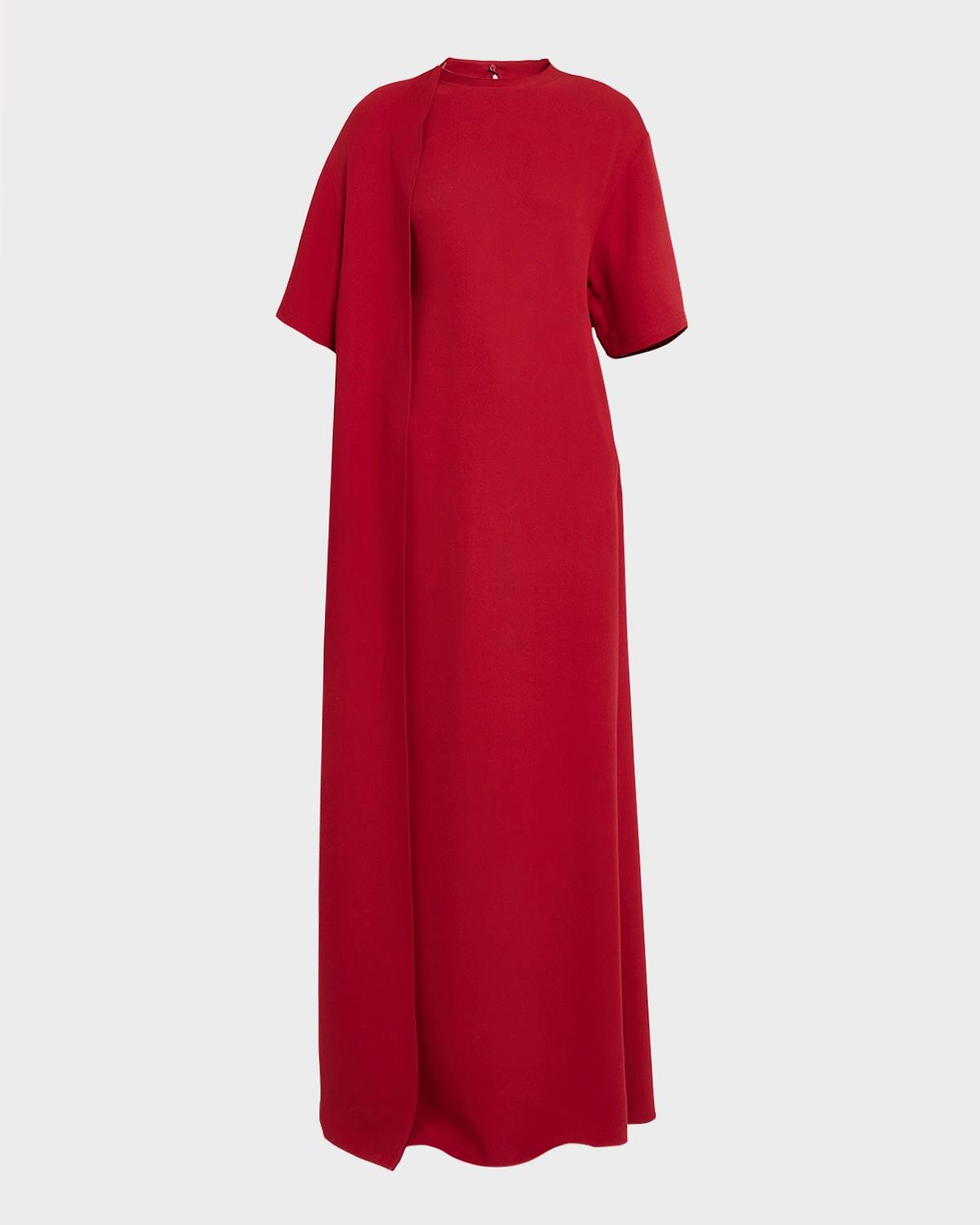 slit cape short-sleeve cady couture gown