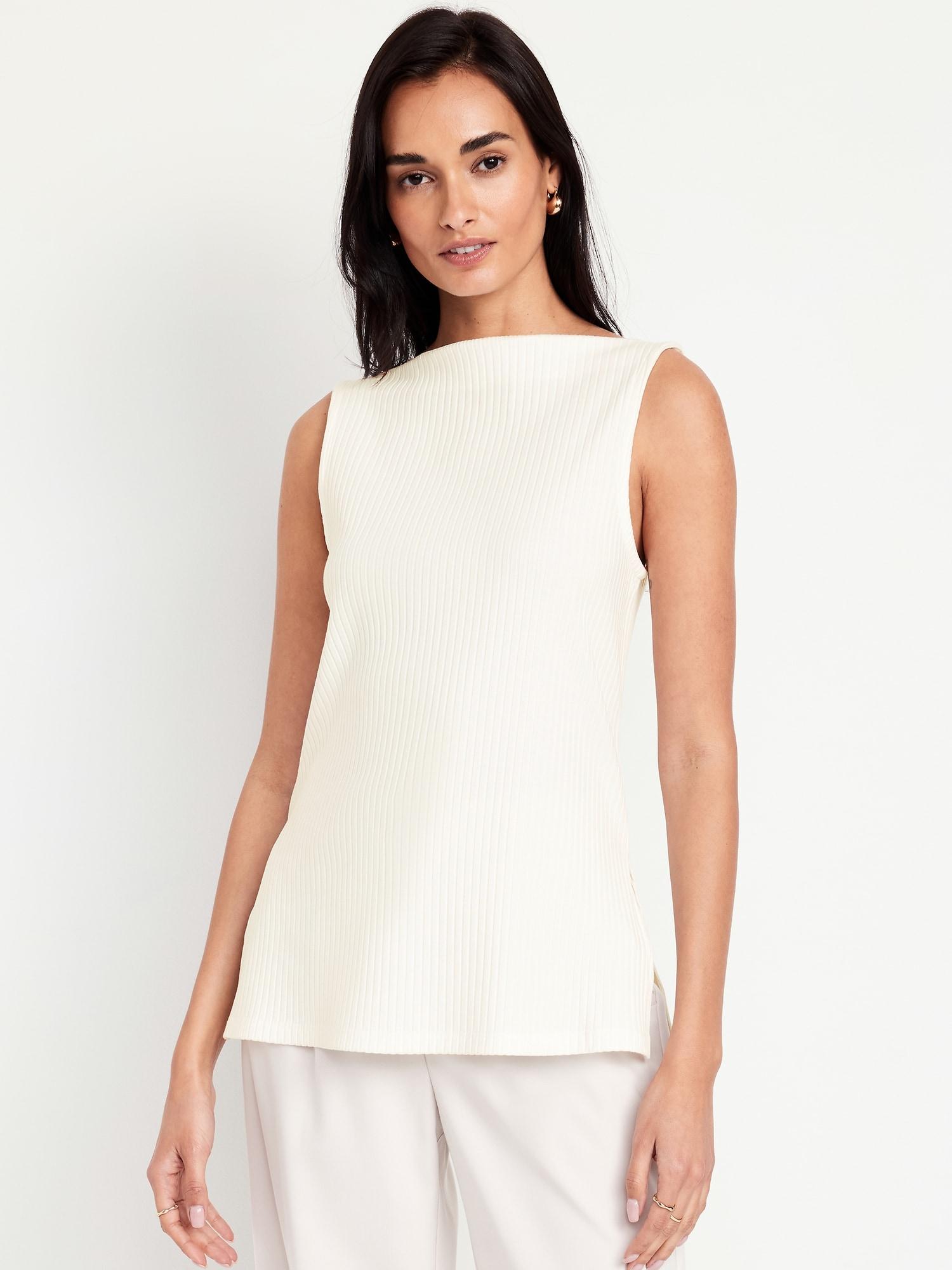 slit-neck ribbed top