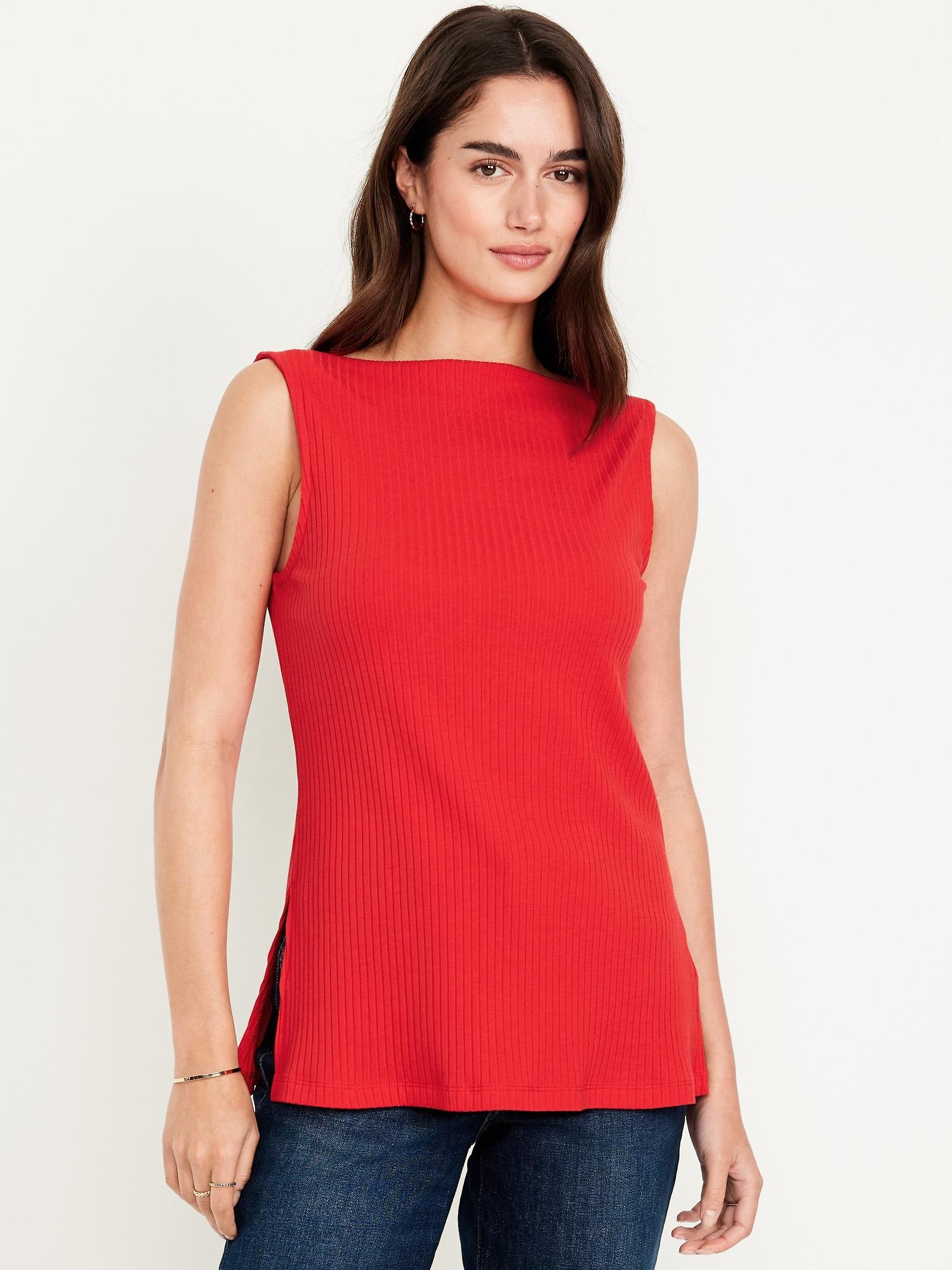 slit-neck ribbed top