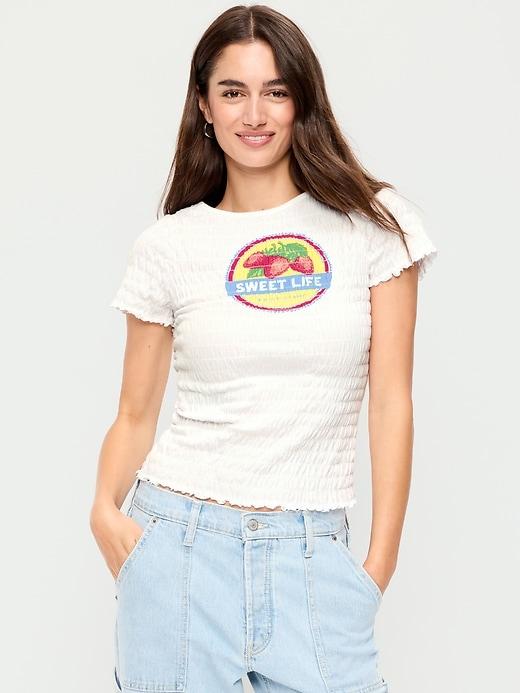 slit-neck smocked top