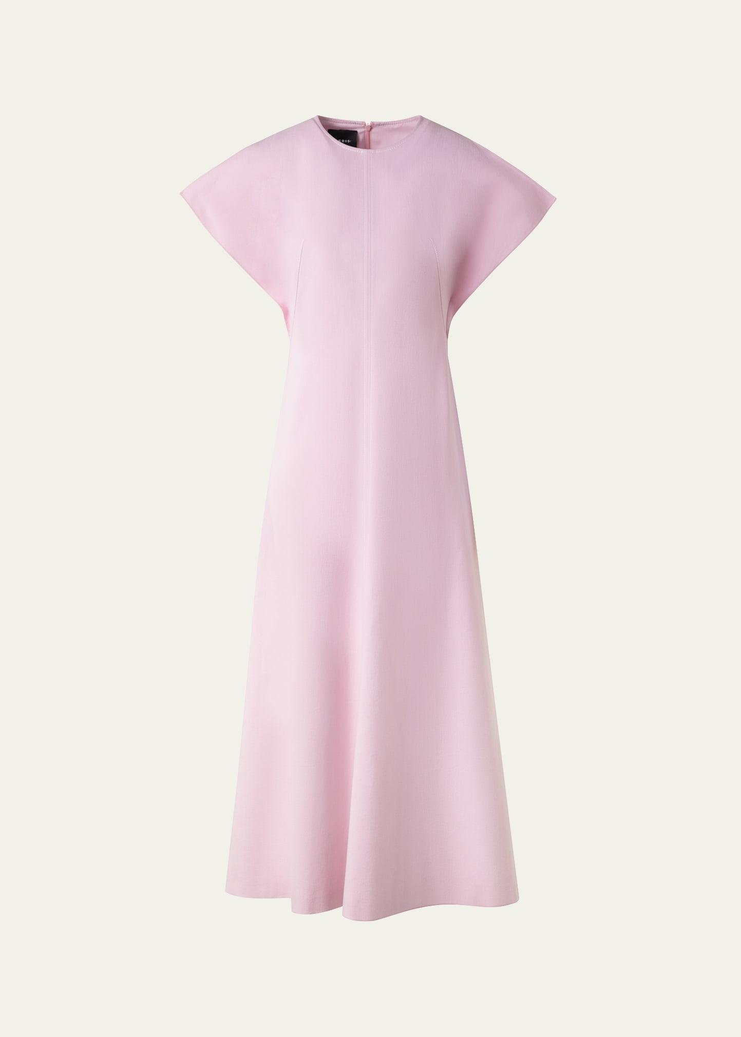 slit-sleeve denim stretch a-line midi dress