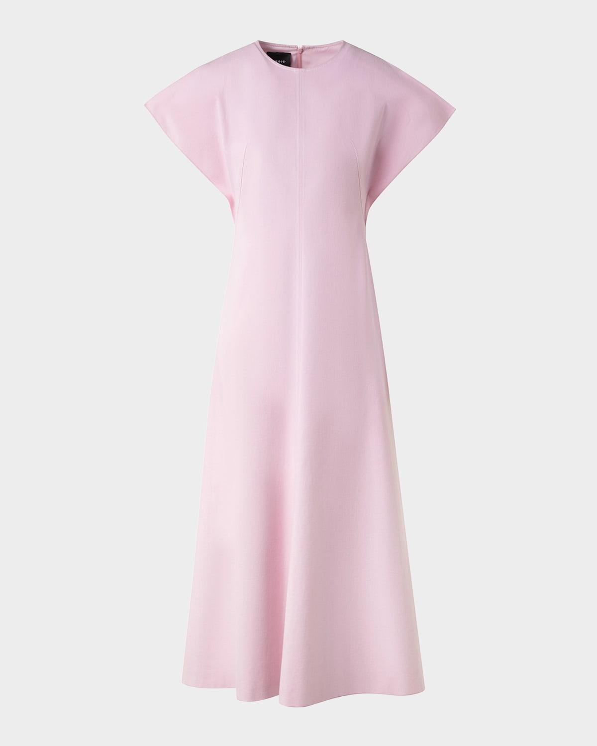 slit-sleeve denim stretch a-line midi dress