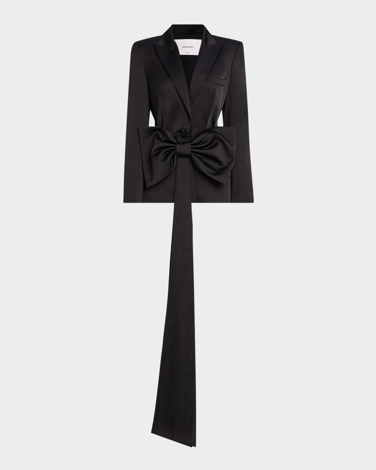 sloan satin blazer with detachable bow