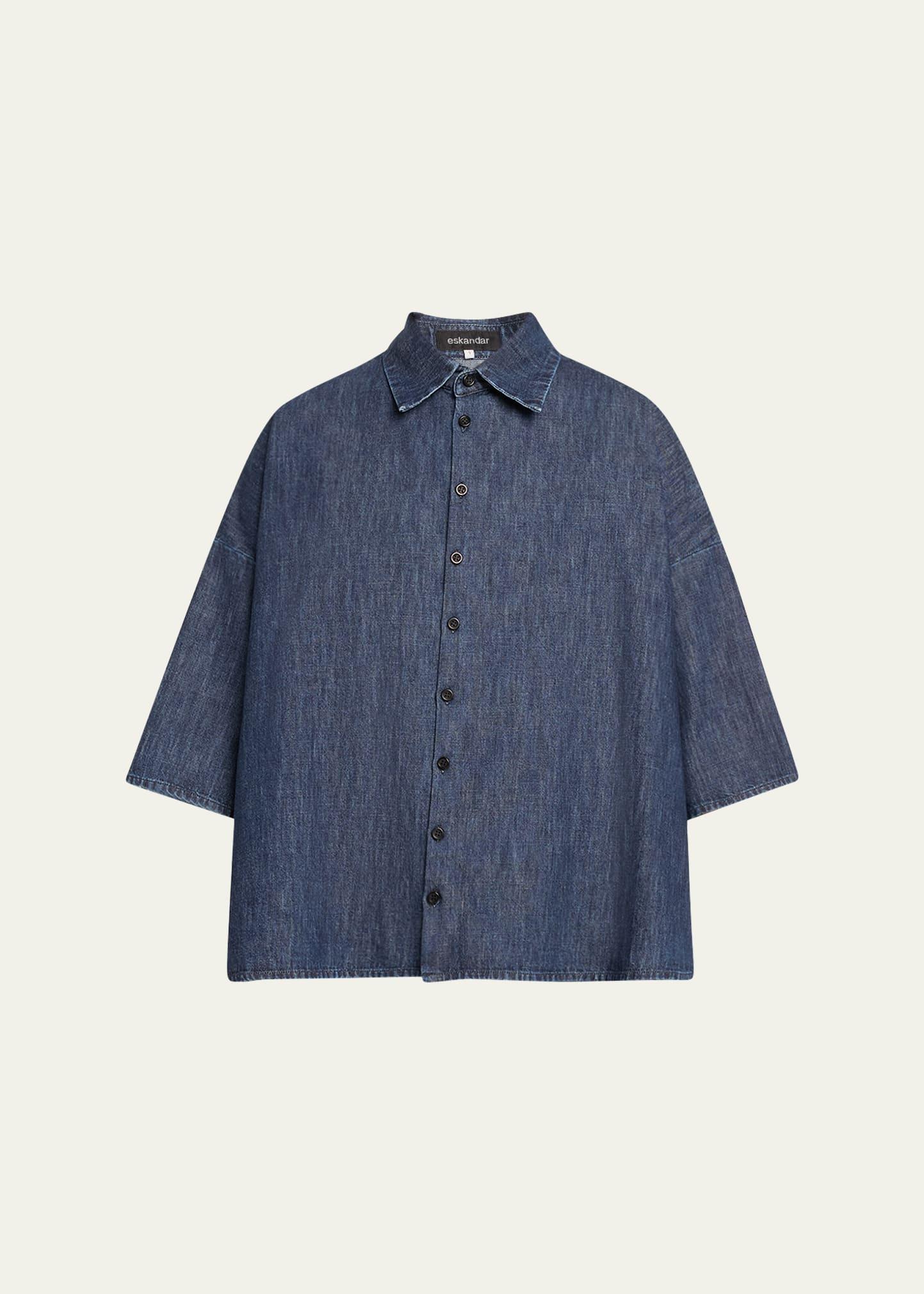sloped shoulder wide a-line denim shirt