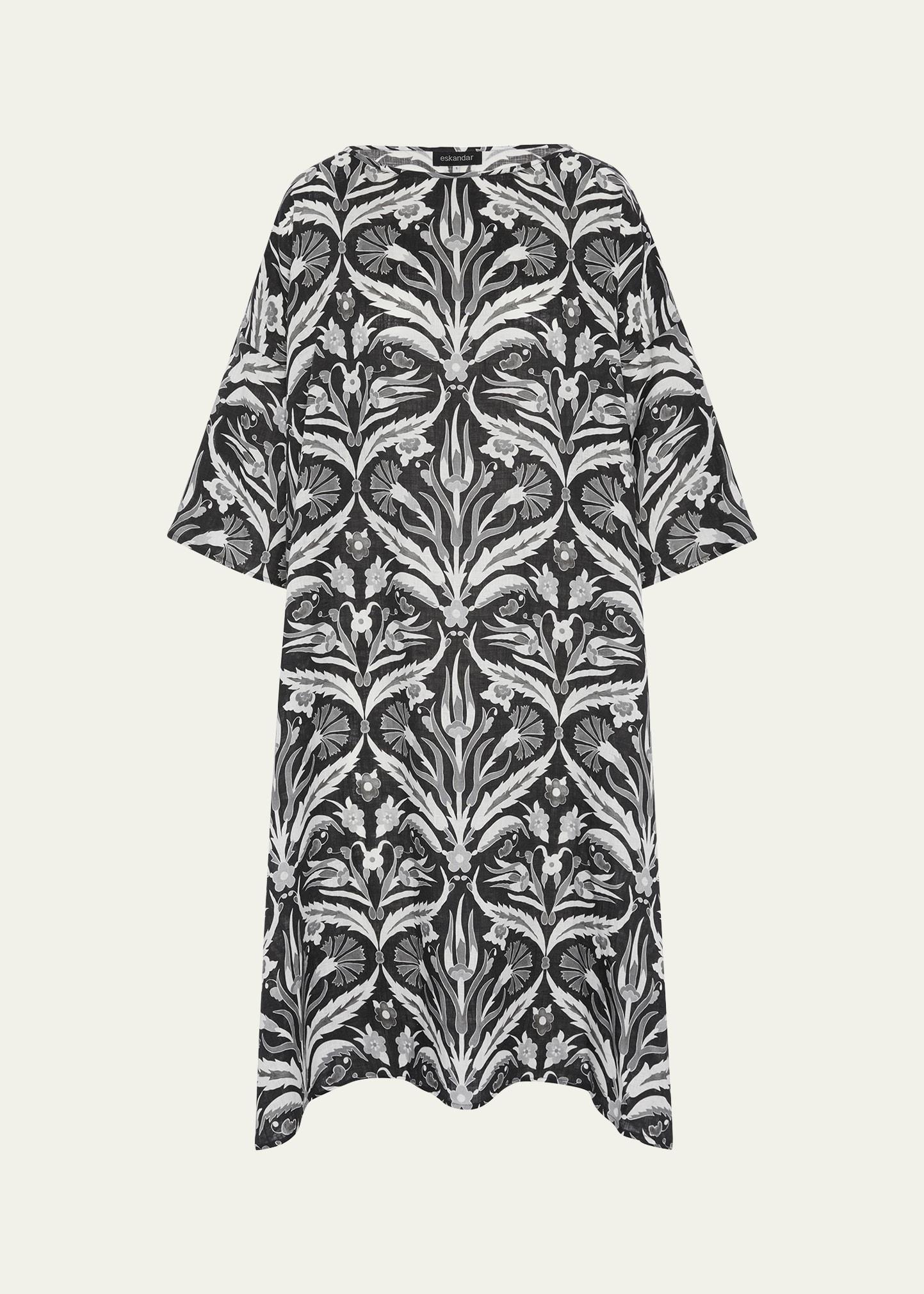 sloped-shoulder wide a-line short-sleeve scoop-neck dress