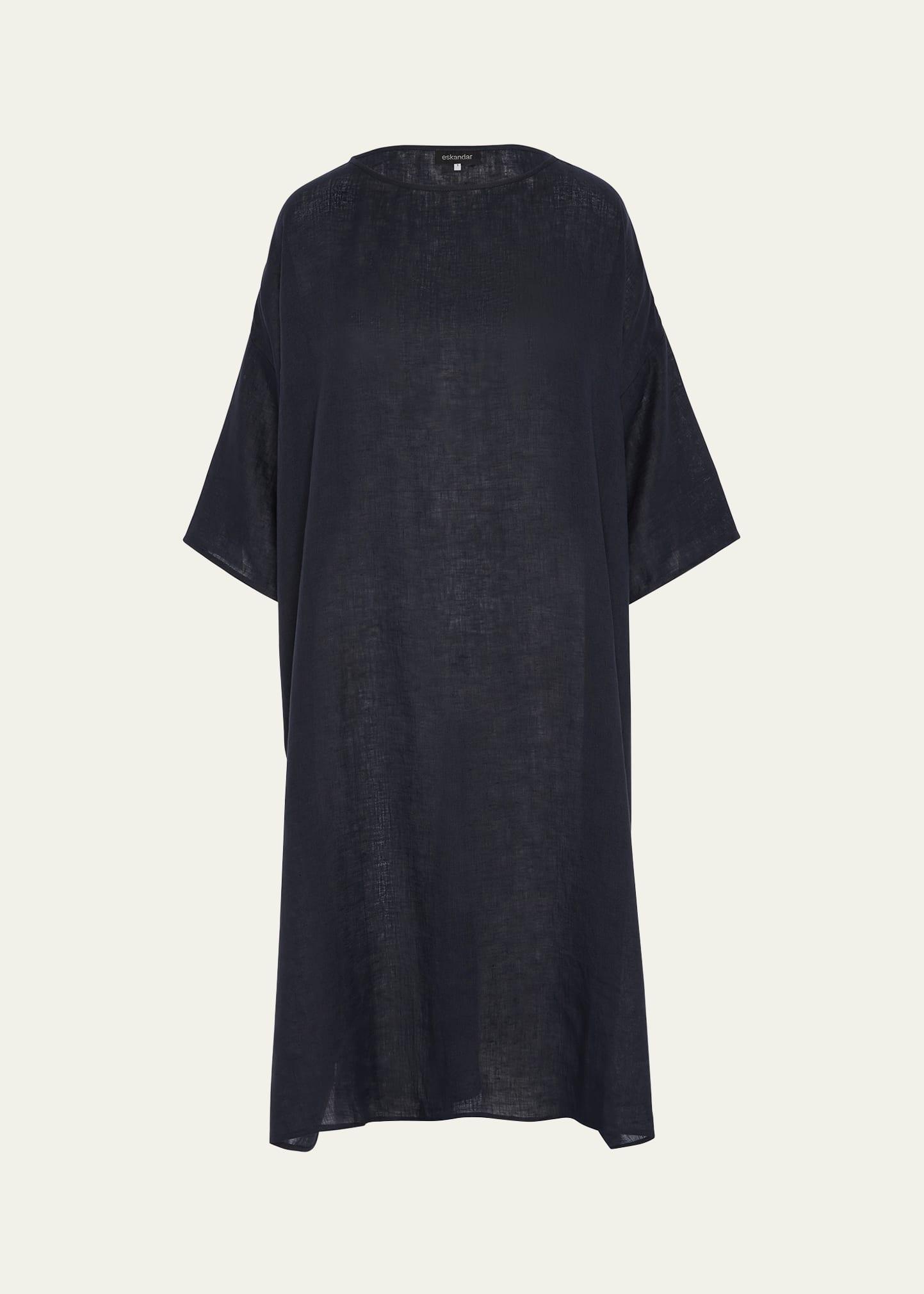 sloped shoulder wide a-line short sleeve scoop neck dress