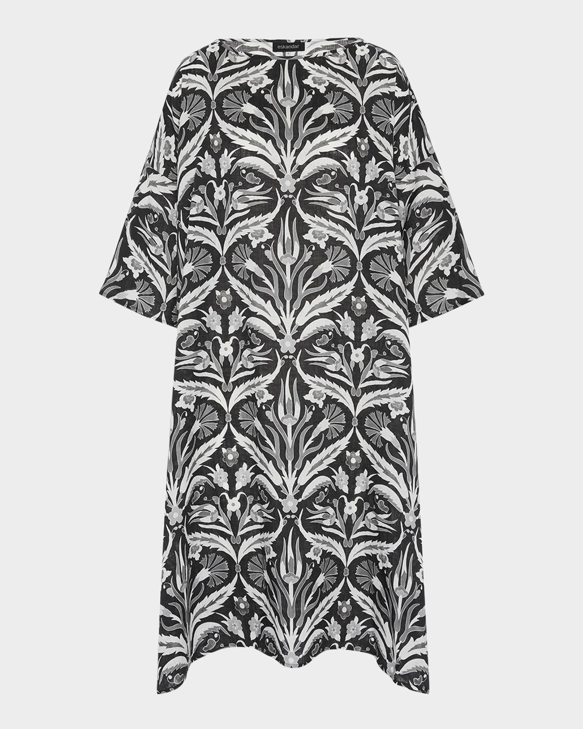 sloped-shoulder wide a-line short-sleeve scoop-neck dress