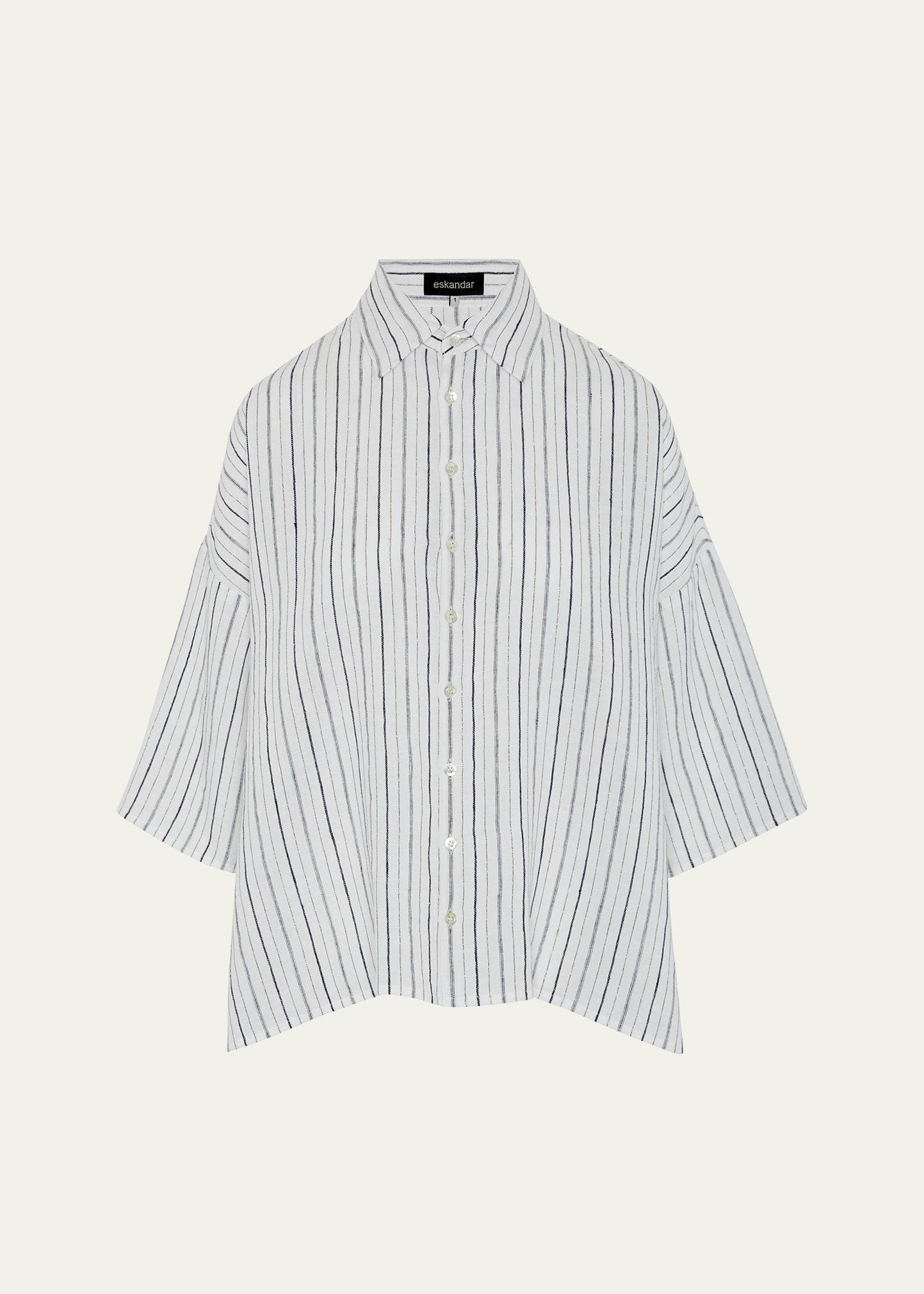 sloped shoulder wide a-line short-sleeve shirt with collar (mid length)