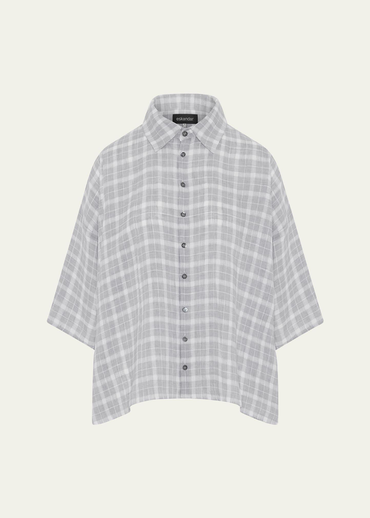 sloped-shoulder wide a-line short-sleeve shirt with collar (mid length)