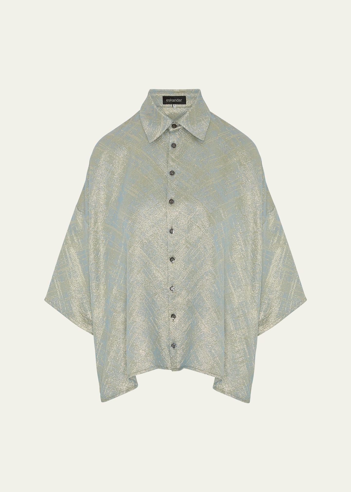 sloped shoulder wide a-line short sleeve shirt with collar (mid length)