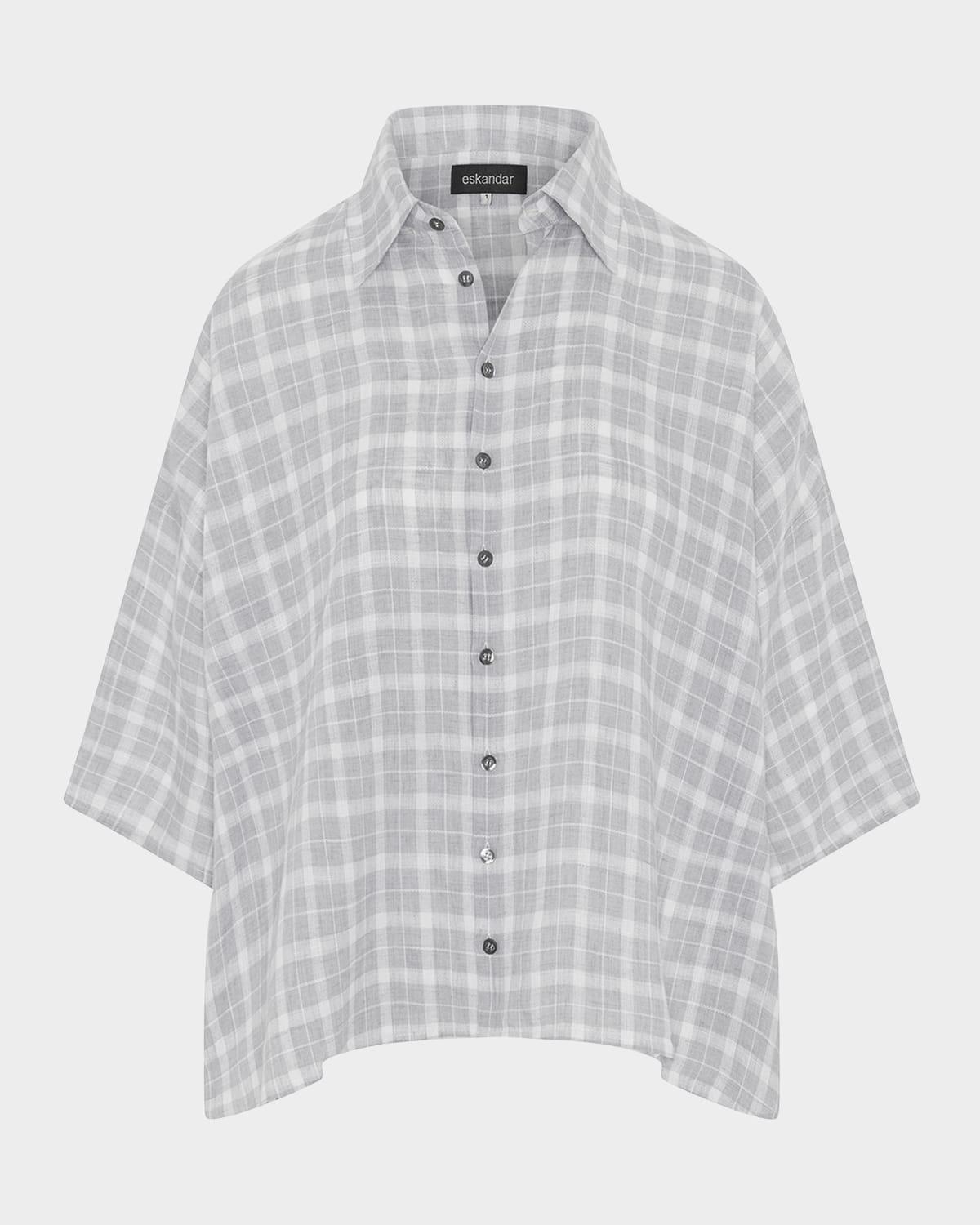 sloped-shoulder wide a-line short-sleeve shirt with collar (mid length)