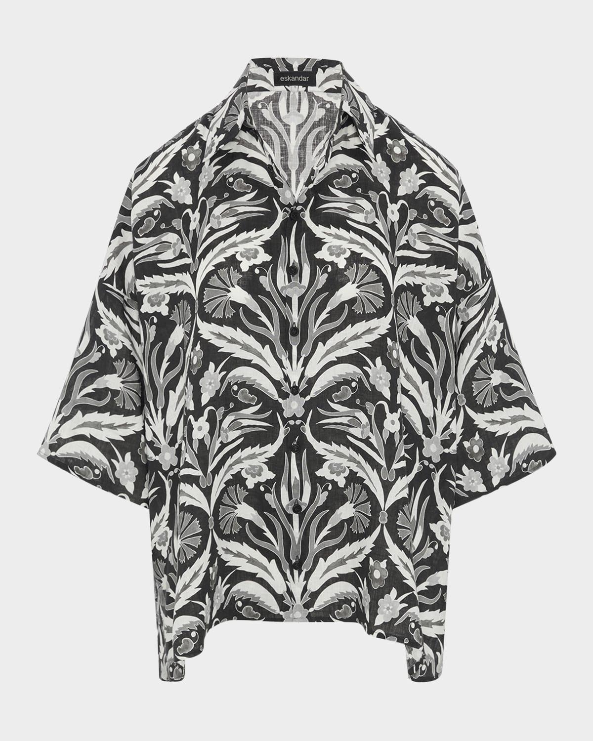 sloped-shoulder wide a-line short-sleeve shirt with collar (mid plus length)