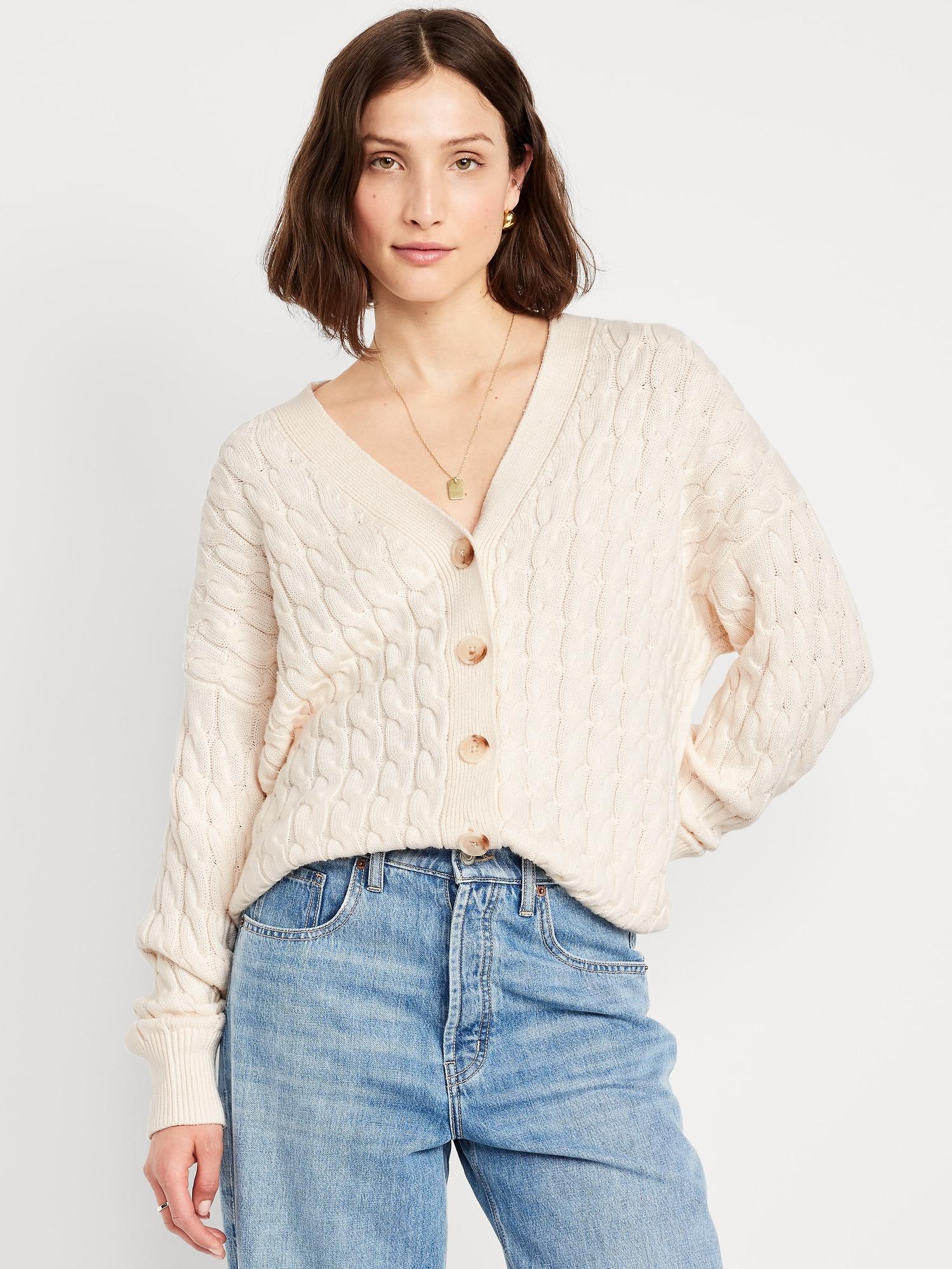 slouchy cable-knit cardigan sweater