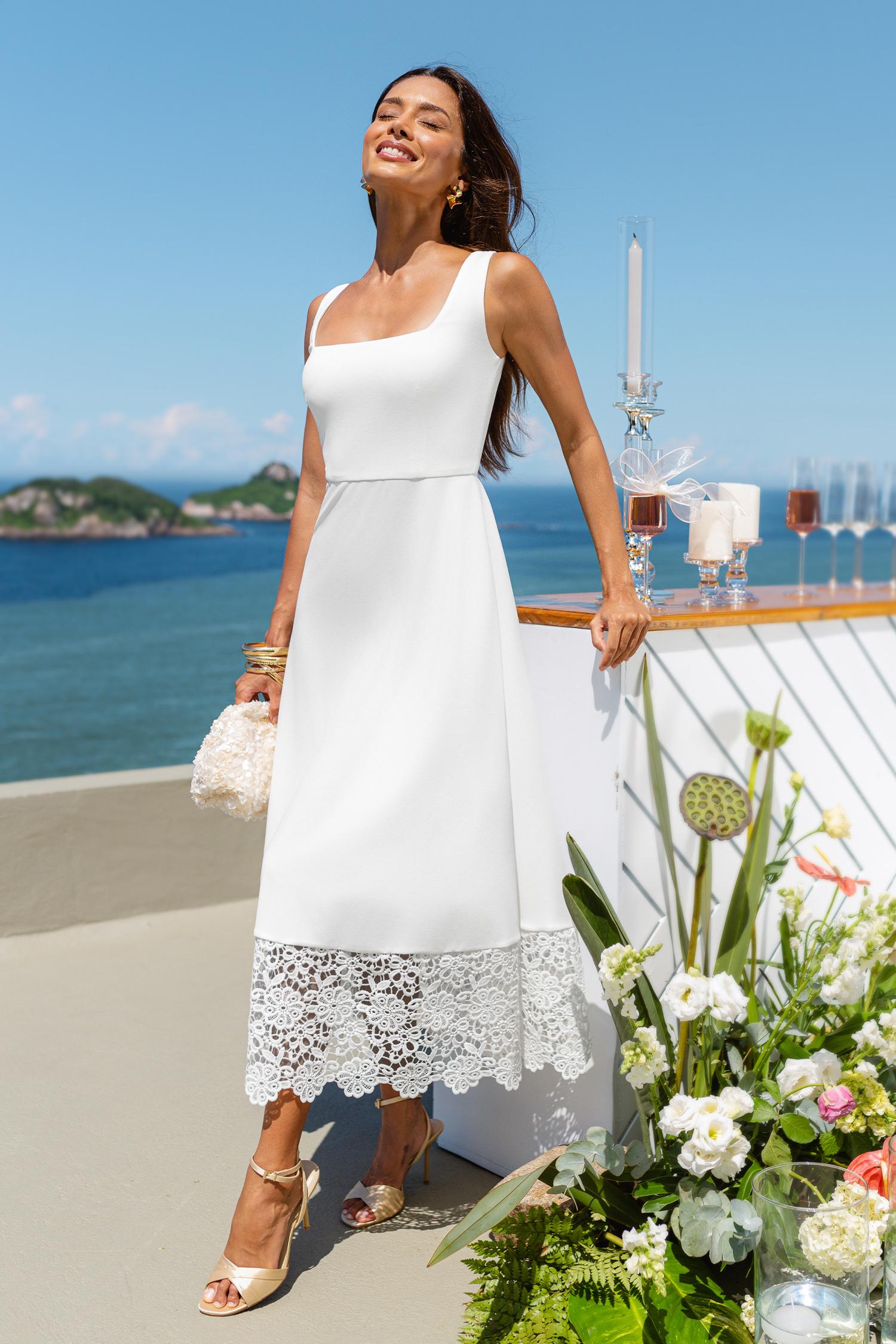 slow burn white midi dress - l
