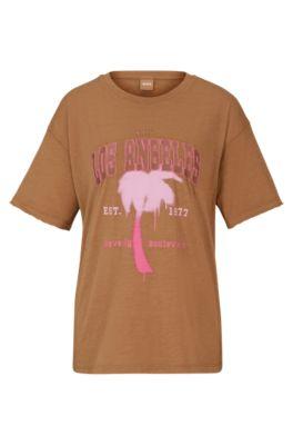 slub-cotton t-shirt with seasonal artwork- light brown women's t-shirts