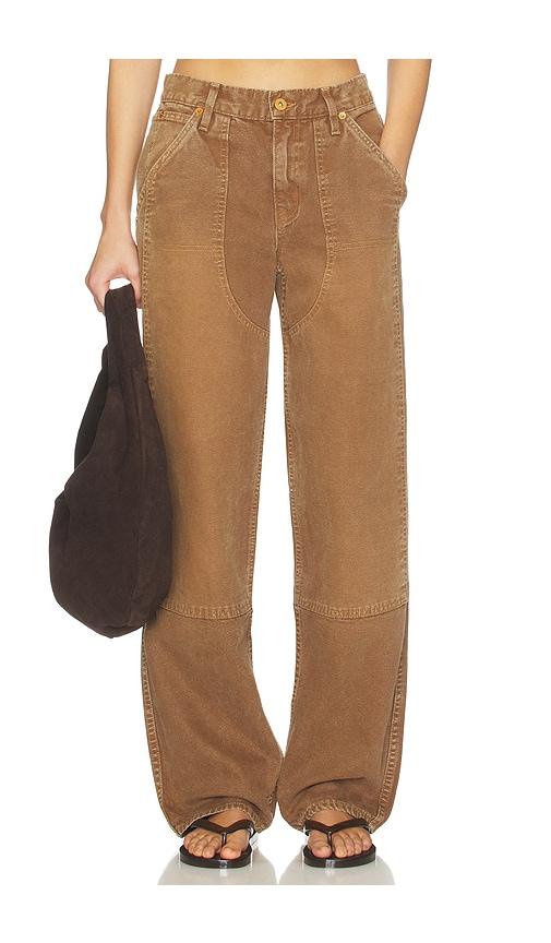 slvrlake tess worker low rise relaxed curve pant in beige.