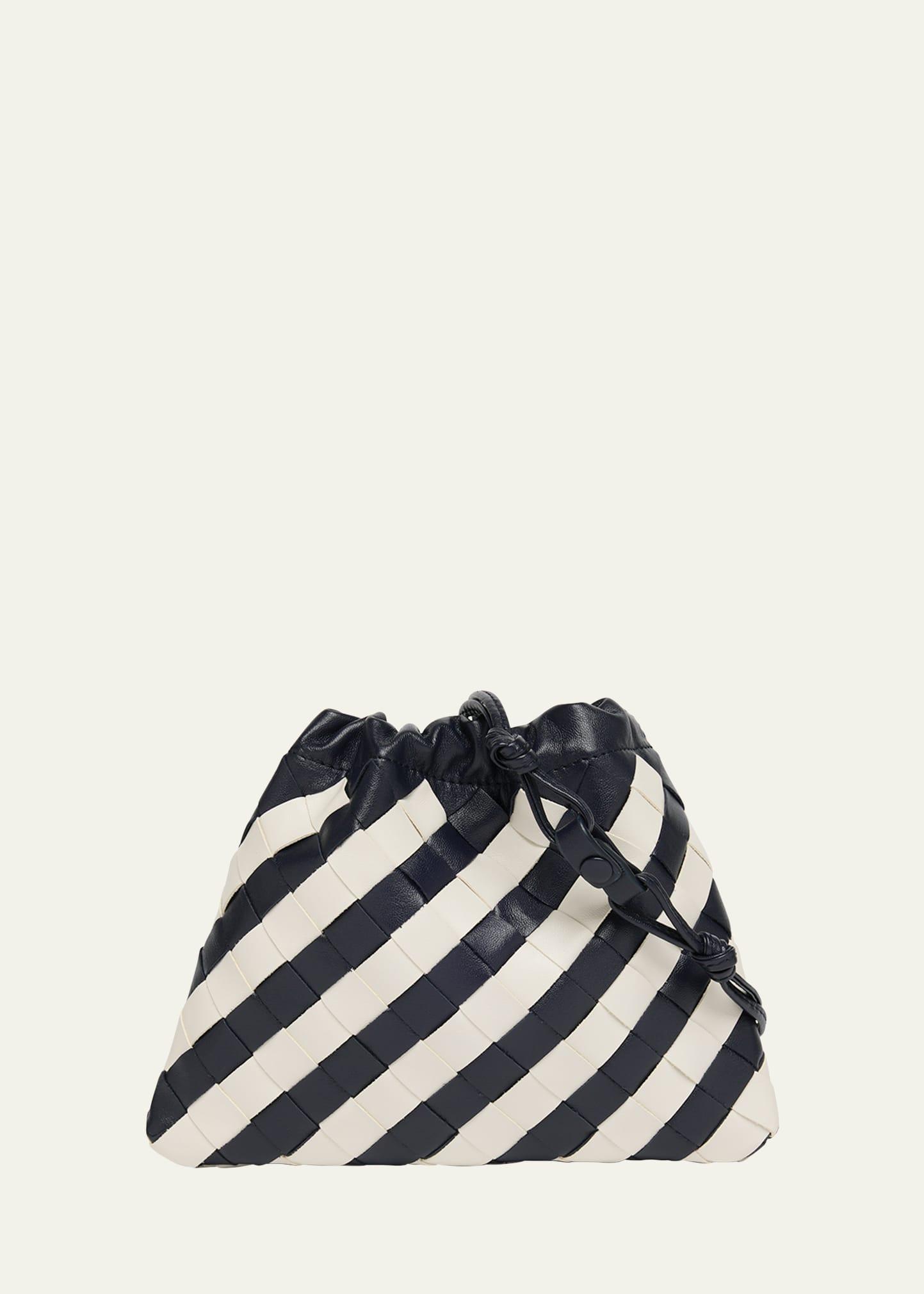 small striped leather pouch crossbody bag