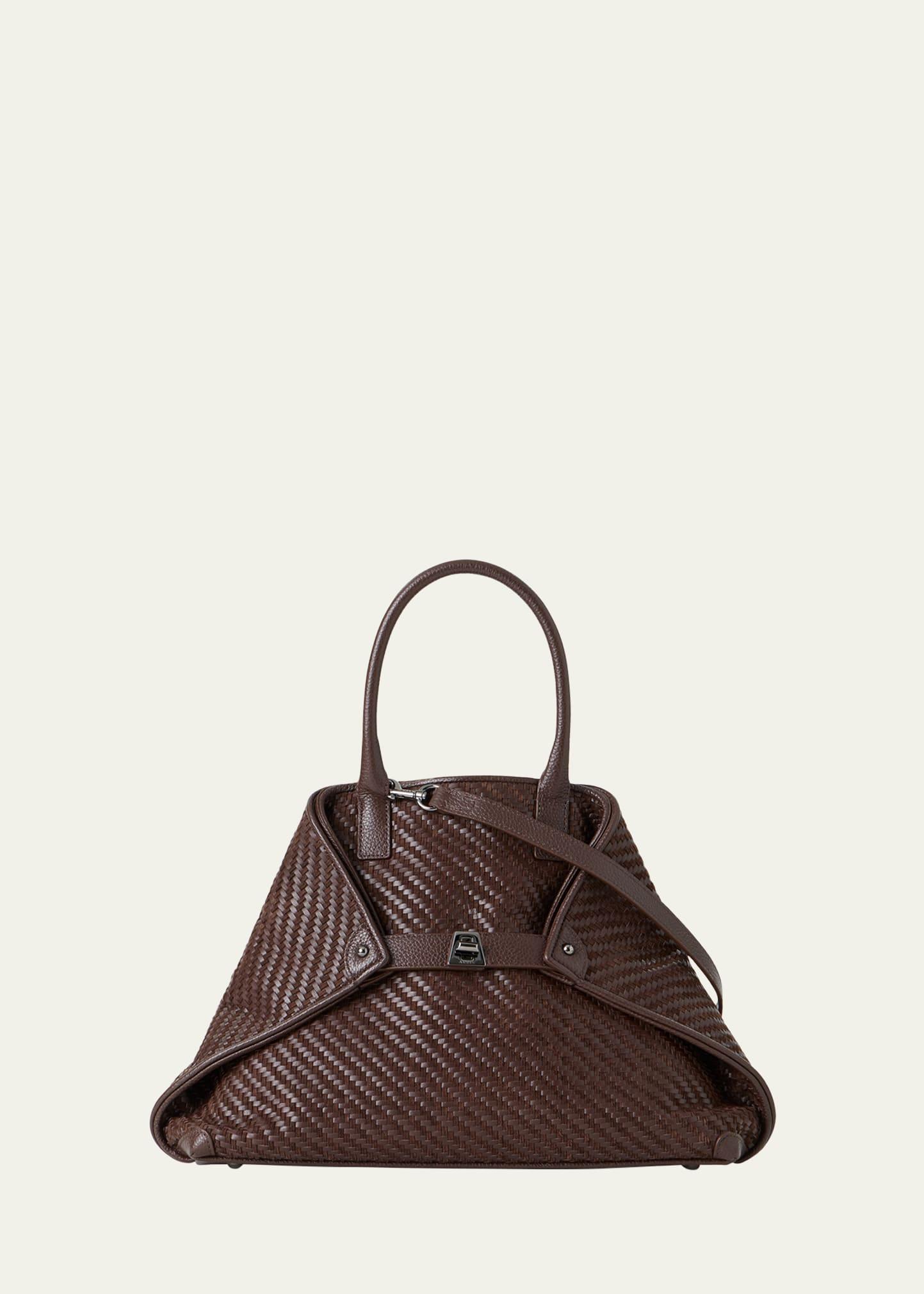 small woven leather tote bag