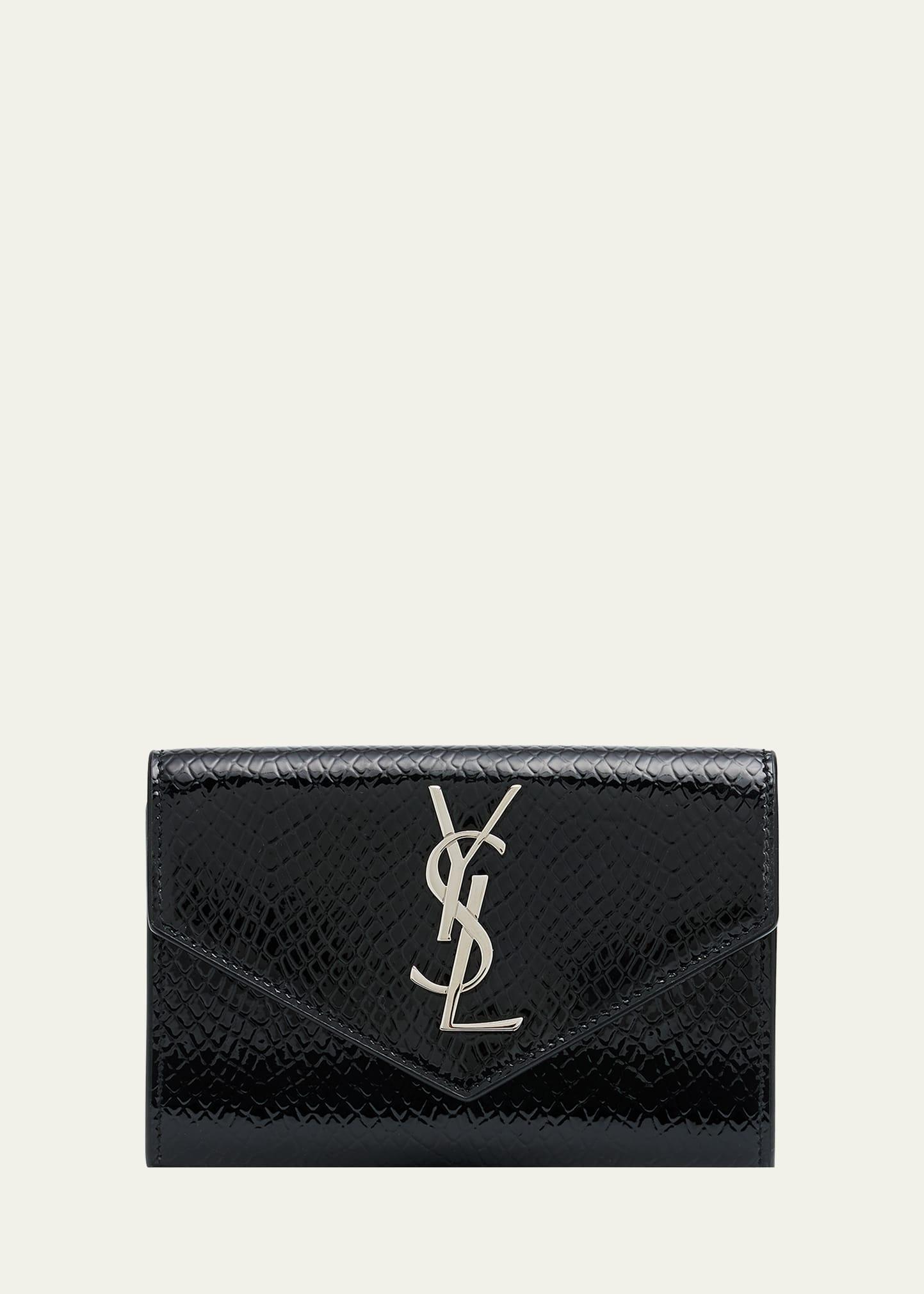 small ysl flap wallet in python-embossed leather