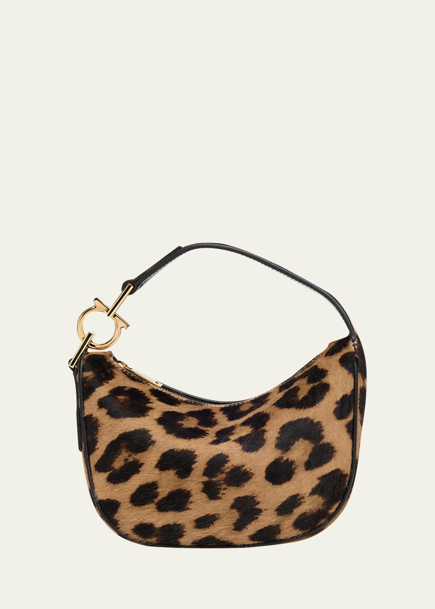 smile leopard calf hair top-handle bag