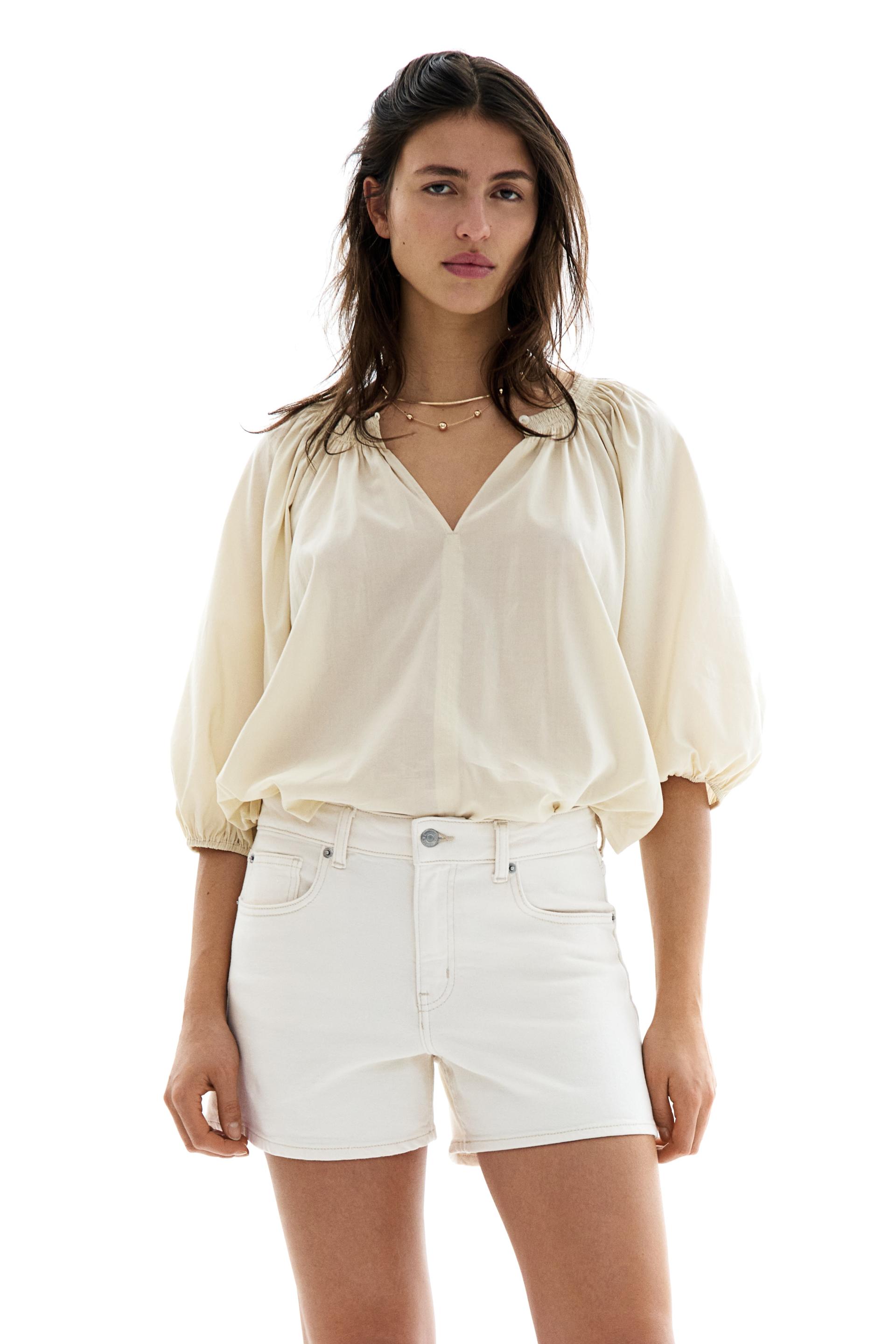 smock-neck blouse