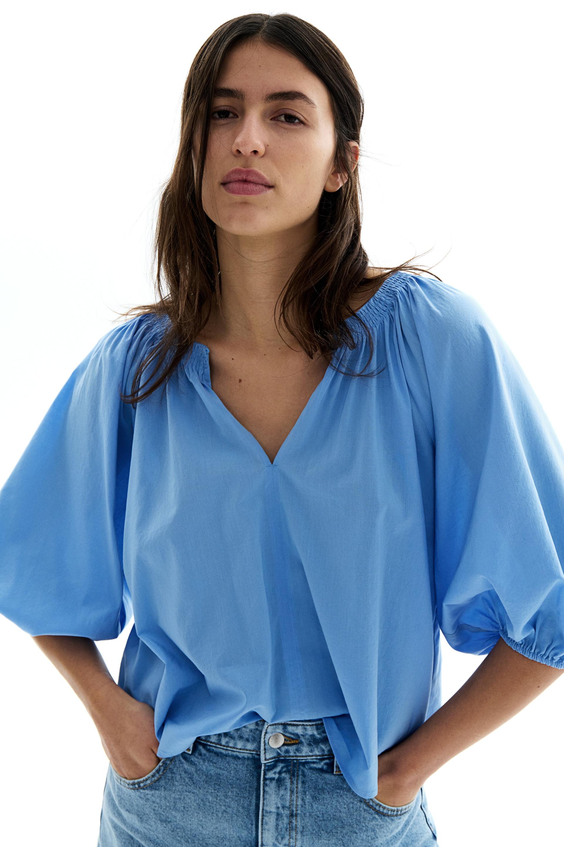 smock-neck blouse