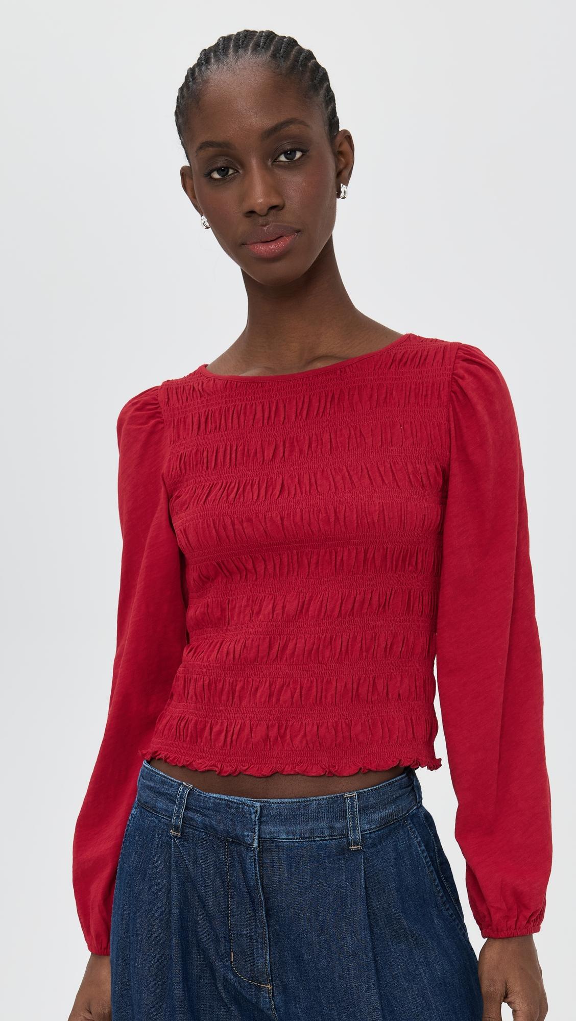 smocked boat neck top