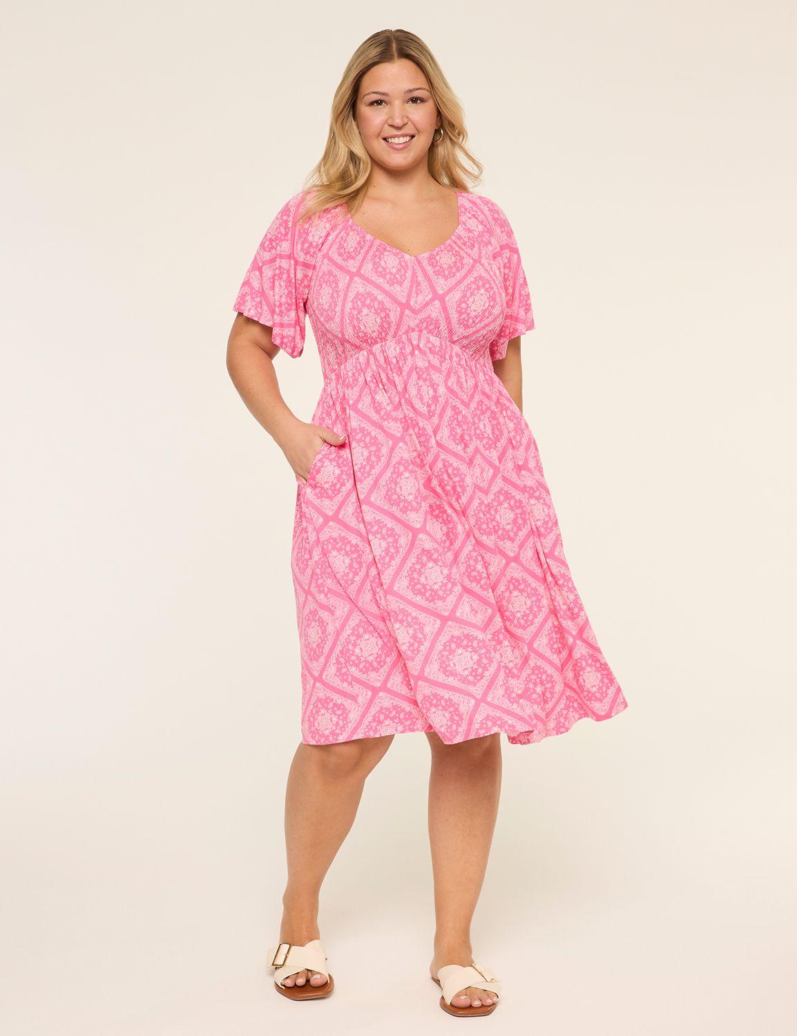 smocked-bodice flutter-sleeve short dress