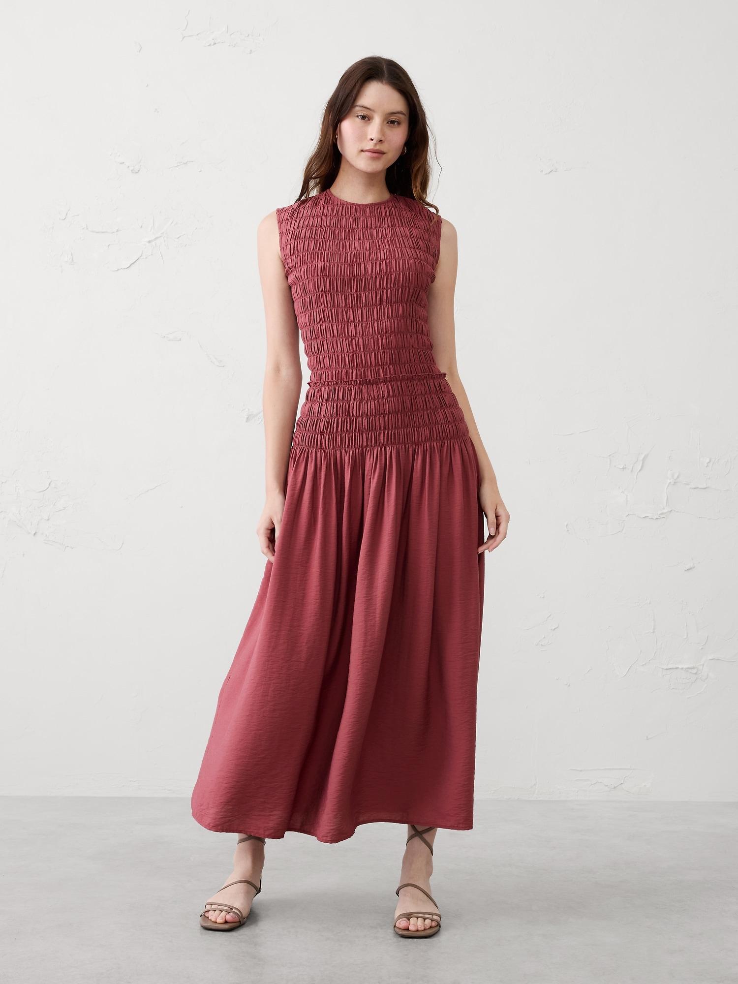 smocked bodice maxi dress
