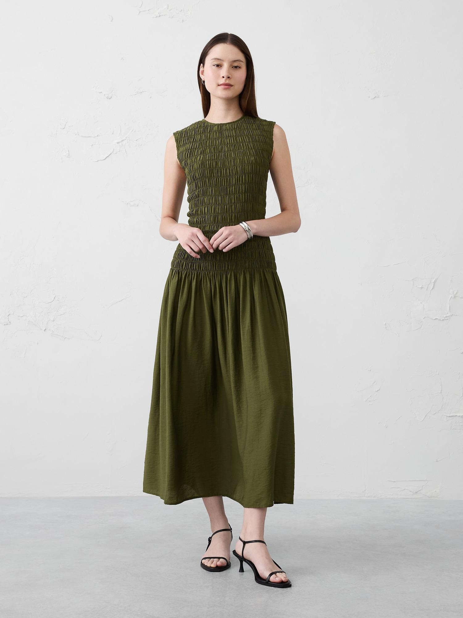 smocked bodice maxi dress