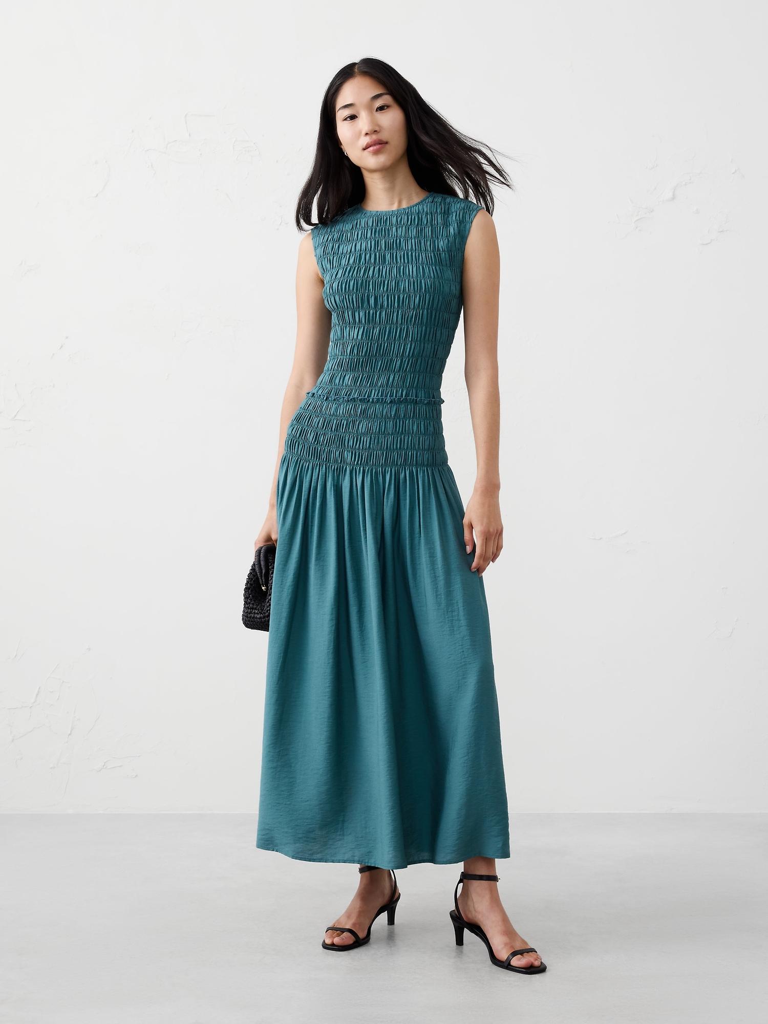 smocked bodice maxi dress