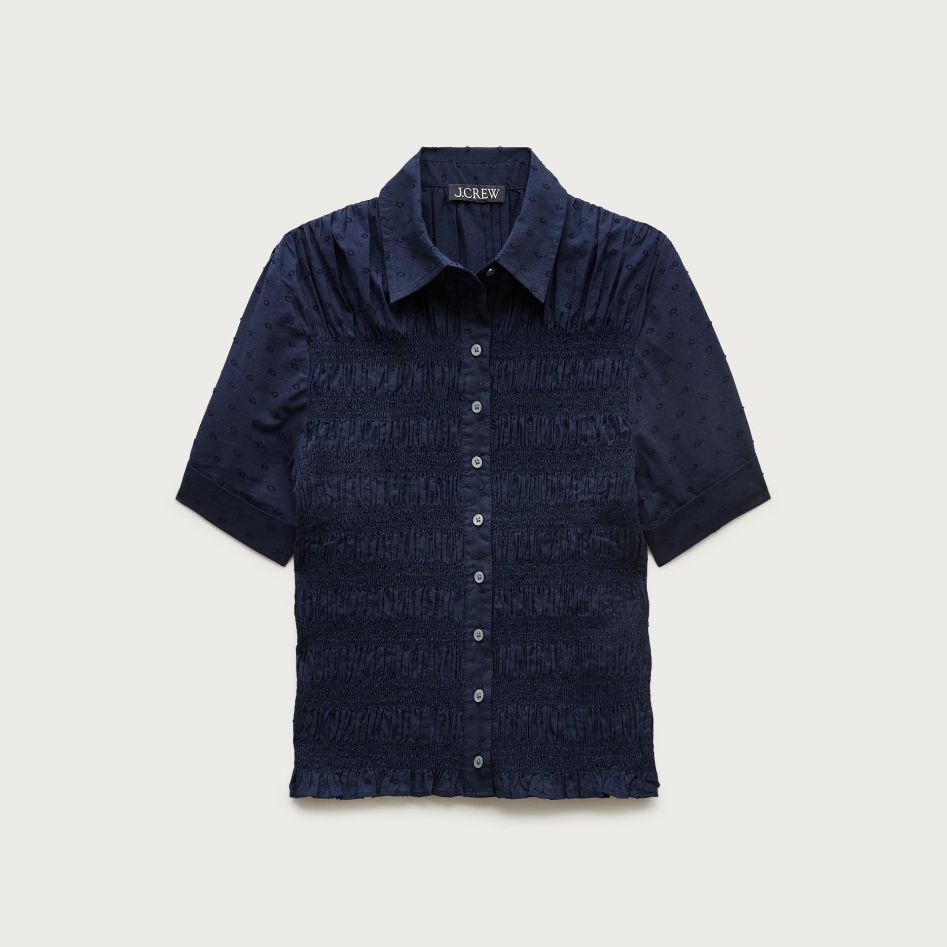 smocked button-up short-sleeve shirt