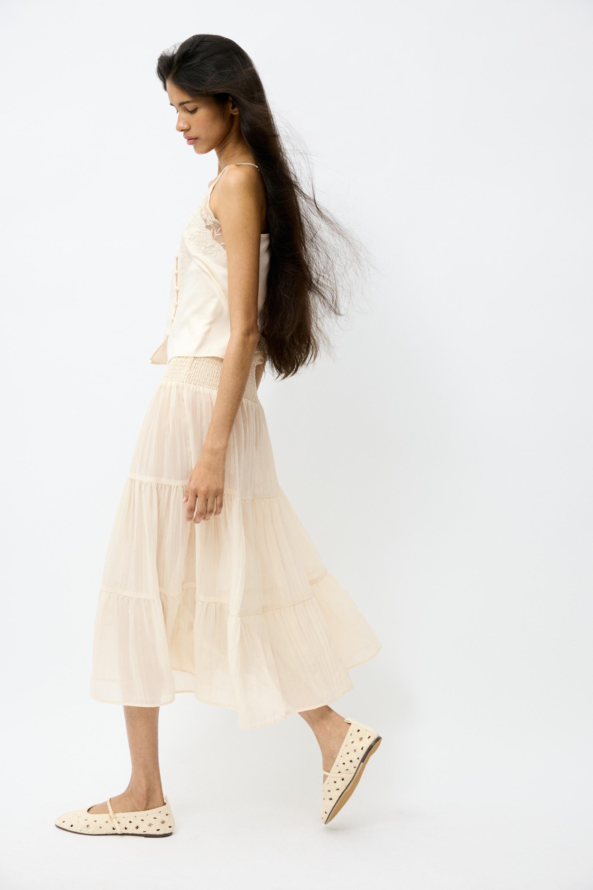 smocked chiffon skirt