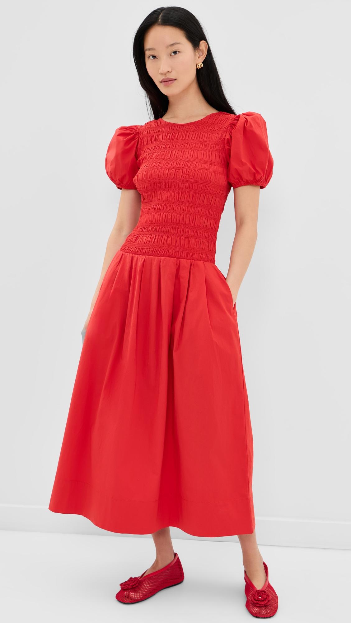 smocked cotton pleated dress