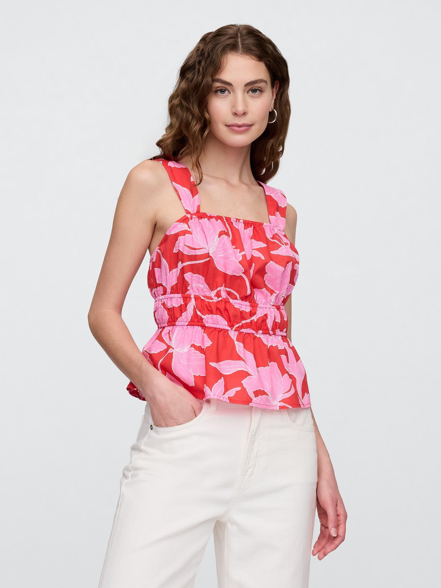 smocked cropped squareneck top