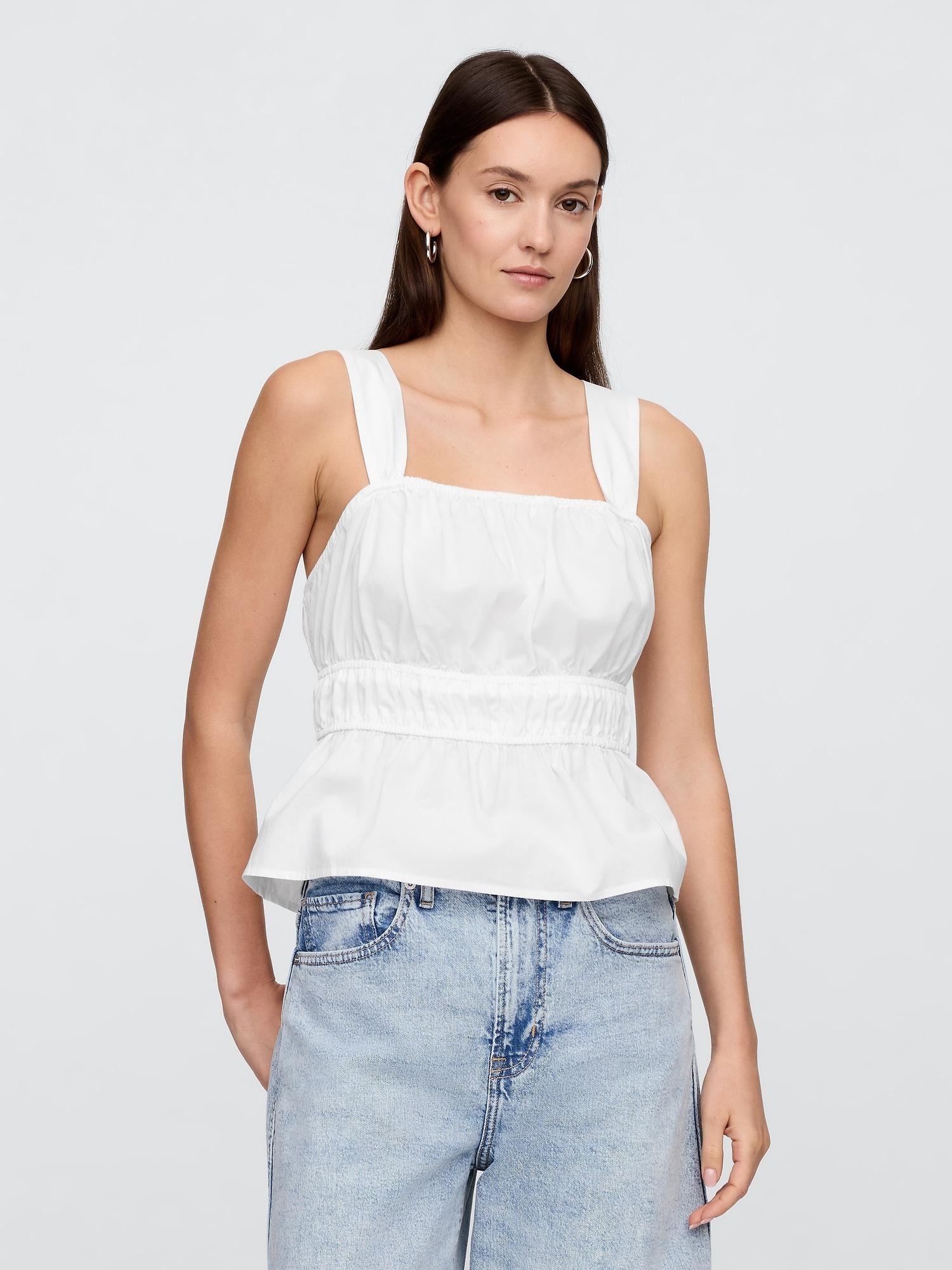 smocked cropped squareneck top