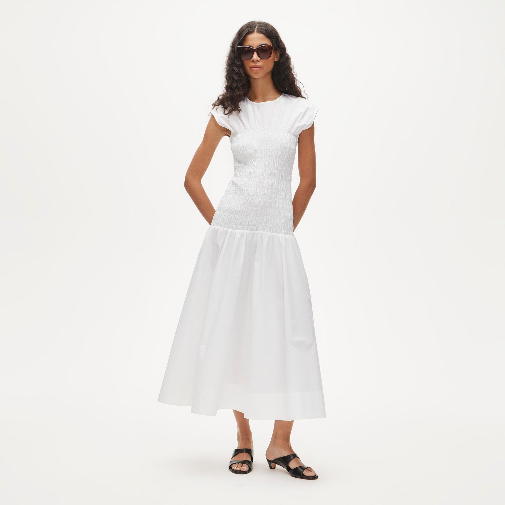 smocked dress in cotton poplin
