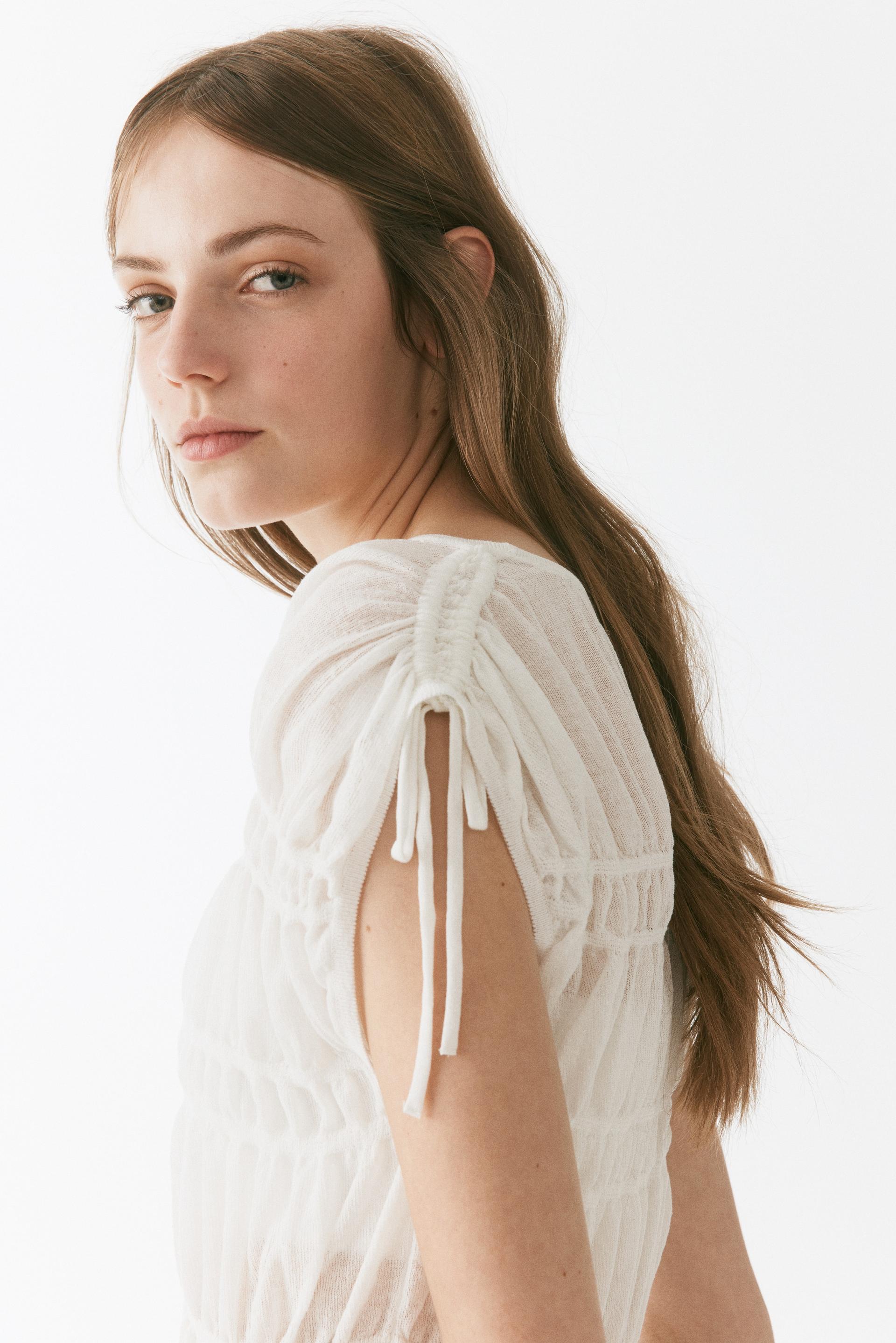 smocked fine-knit top