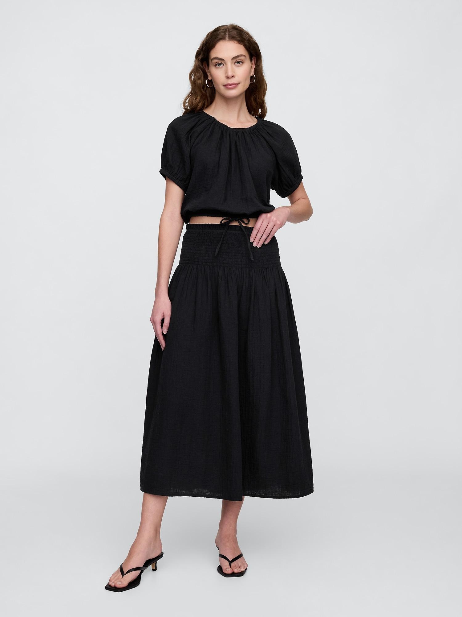 smocked gauze maxi skirt