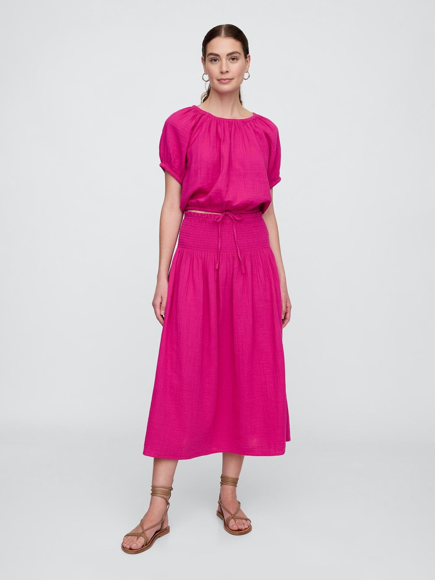 smocked gauze maxi skirt